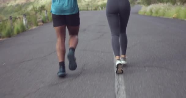 Fitness Correr Par Amigos Carretera Para Hacer Ejercicio Cardiovascular Ejercicio — Vídeos de Stock