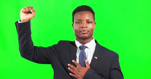 Hombre Negro Puño Retrato Protesta Pantalla Verde Por Justicia Los — Vídeo de stock