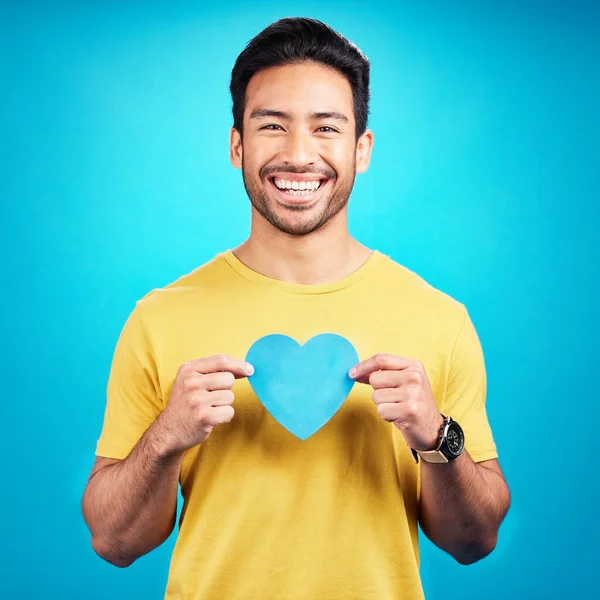 Retrato Corazón Recortado Hombre Asiático Con Felicidad Cariñoso Emoji Con — Foto de Stock