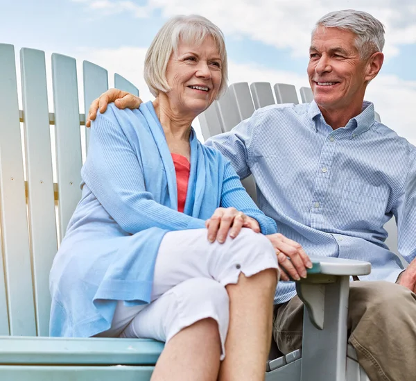 Best Investment Made Secure Retirement Affectionate Senior Couple Relaxing Chairs — Stock Photo, Image