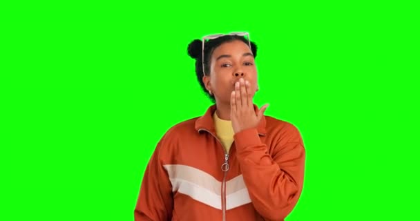 Yeşil Ekran Surat Sakso Öpücüğü Aşk Için Emoji Jestli Mutlu — Stok video