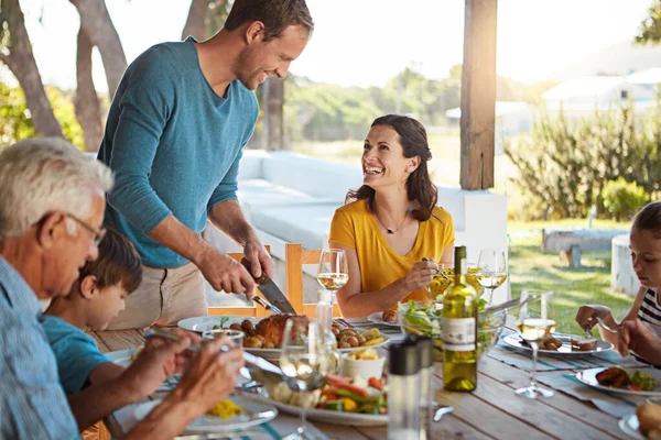 Sunday Feast Whole Family Family Enjoying Meal Together Home — Stock Photo, Image