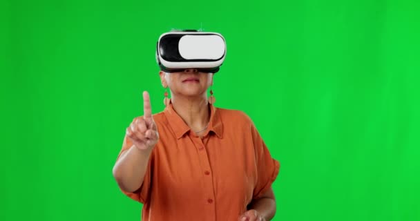 Realidade Virtual Tela Verde Mulher Metaverso Usando Dispositivo Interativo Óculos — Vídeo de Stock