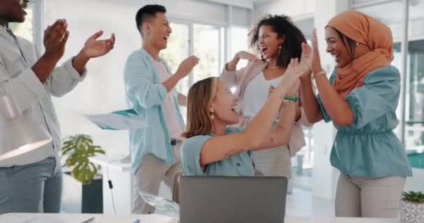 Business People Applause Celebration Paper Air Success Team Building Winning — Vídeos de Stock