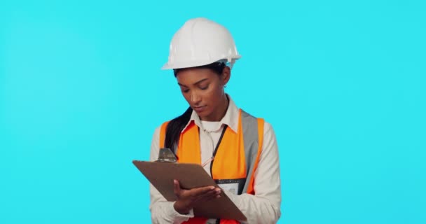 Construction Worker Inspection Woman Paperwork Architecture Isolated Background Safety Contractor — Stock Video