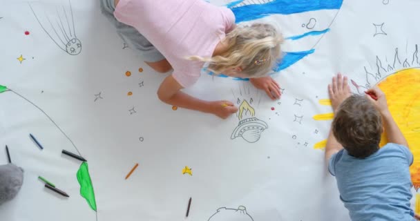 Drawing Picture Creativity Group Children School Kindergarten Preschool Class Top — Stock Video