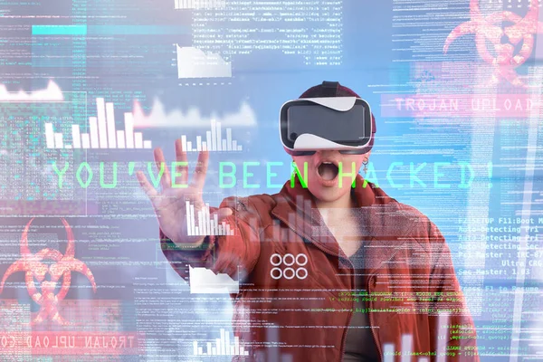Hacker Metaverzív Vagy Megdöbbent Virtuális Valóság Hologram Digitális Átalakulás Vagy — Stock Fotó