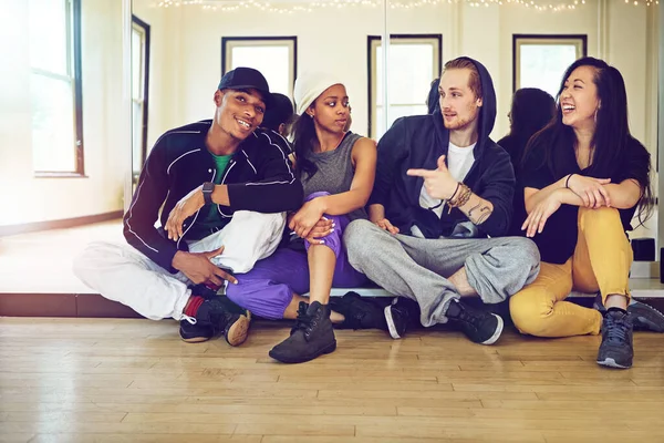 stock image The best dancers make up the best dance team. a group of young friends hanging out in a dance studio