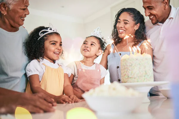 People Singing Happy Birthday Family Smile Celebration Cake Party Generations — Stock Photo, Image