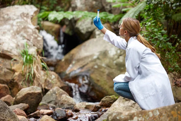 Naturaleza Análisis Una Mujer Con Agua Para Investigación Prueba Contaminación —  Fotos de Stock