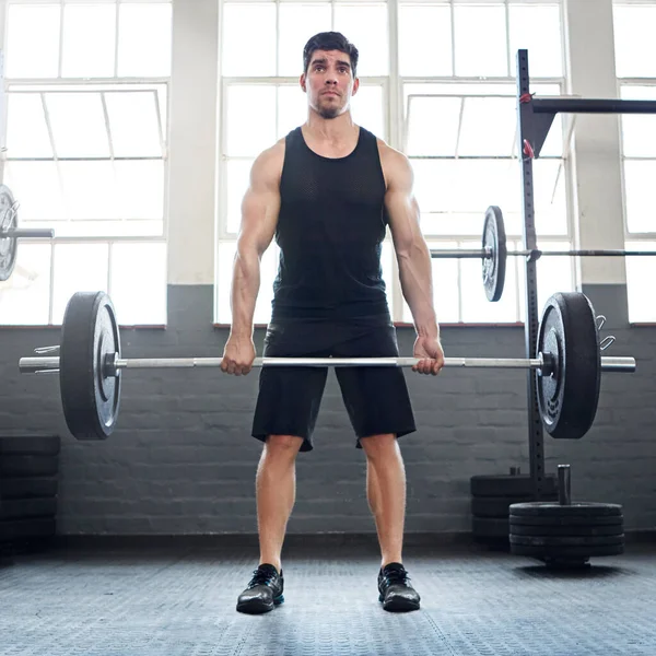 Prepping Final Lift Young Man Working Out Weights Gym — Stock Photo, Image