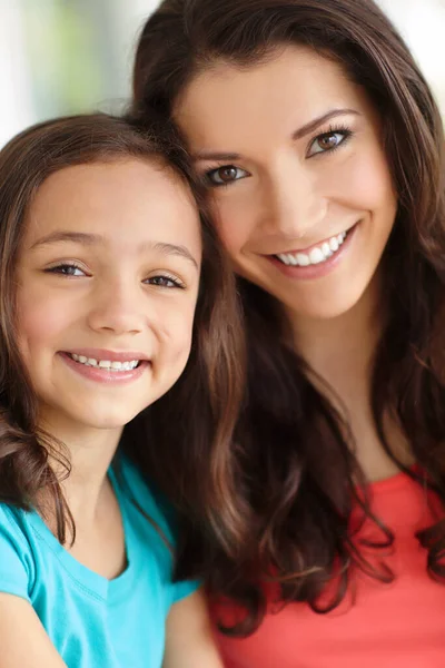 Very Own Mini Portrait Mother Daughter Smiling Camera — Stock Photo, Image