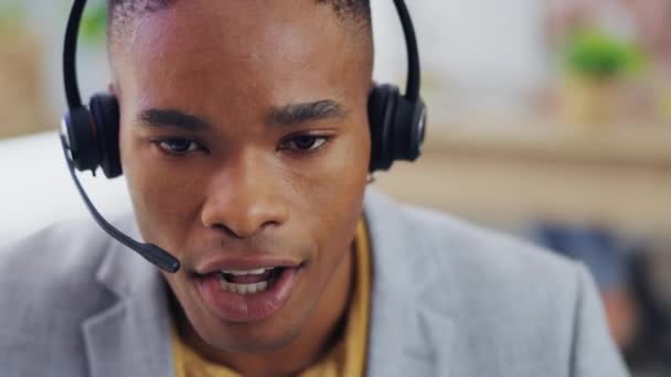 Cara Servicio Cliente Videollamada Consultoría Hombre Negro Contacto Con Nosotros — Vídeos de Stock