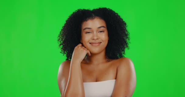 Zelená Obrazovka Krása Tvář Ženy Pro Péči Vlasy Wellness Spokojenost — Stock video