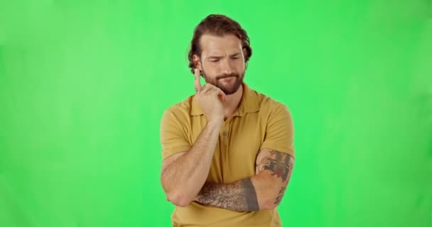 Mand Tænker Ansigt Grøn Skærm Studie Ideer Hvorfor Spørgsmål Livet – Stock-video