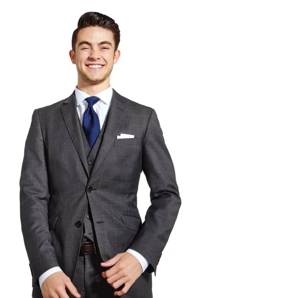 Heading Straight Top Handsome Young Man Three Piece Suit Standing — Stock Photo, Image