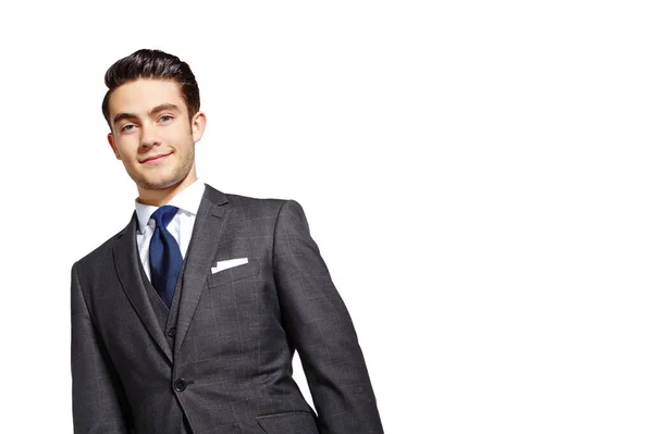 Success Sure Thing Handsome Young Man Three Piece Suit Standing — Stock Photo, Image