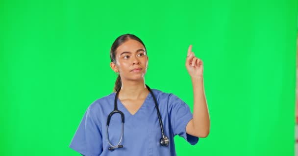 Healthcare Πράσινη Οθόνη Και Γυναίκα Γιατρός Συμβουλές Πληροφορίες Ανακοίνωση Υγειονομικής — Αρχείο Βίντεο