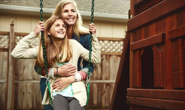 Because Loving Mother Greatest Gift Mother Her Daughter Playing Swing — Stock Photo, Image
