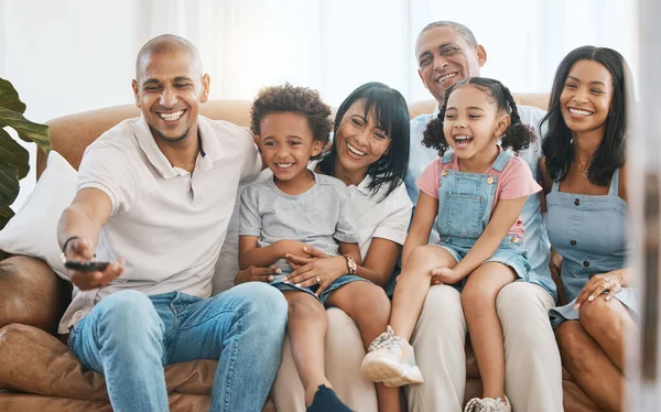 Big Family Watching Laughing Home Living Room Sofa Bonding Having — Stock Photo, Image