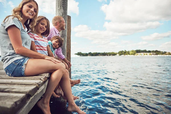 Kids Make Life Best Kind Busy Young Family Pier While — Stock Photo, Image