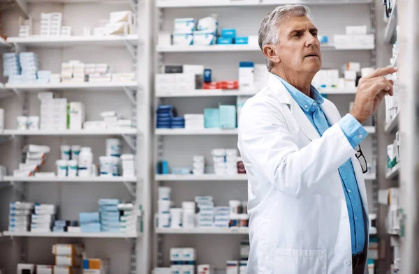 Let See Have Stock Pharmacist Working Drugstore — Stock Photo, Image