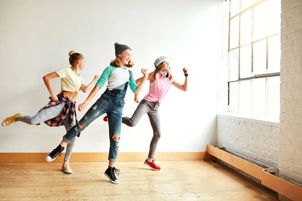 Mova Pés Para Ritmo Batida Meninas Dançando Estúdio Dança — Fotografia de Stock