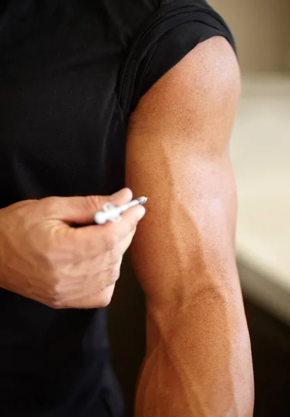 Hormooninjectie Steroïden Een Arm Met Geneesmiddel Voor Gezondheid Training Energie — Stockfoto