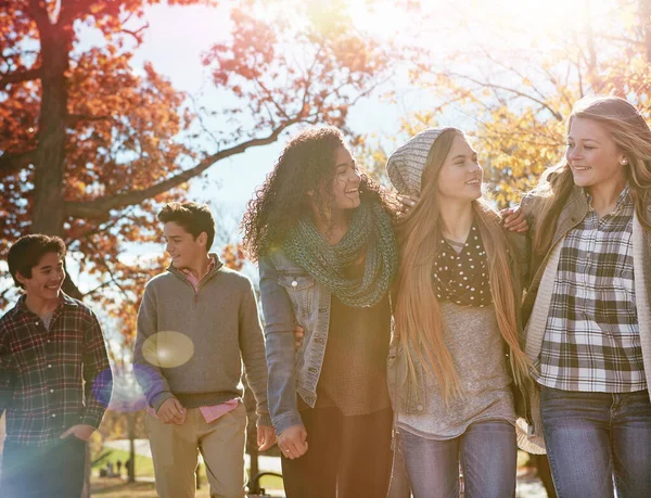 Youve Got Friend Group Teenage Friends Enjoying Autumn Day Together — Stock Photo, Image