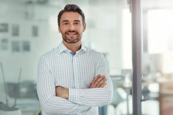You Can Throw Any Challenge Him Portrait Businessman Standing Office — Stock Photo, Image