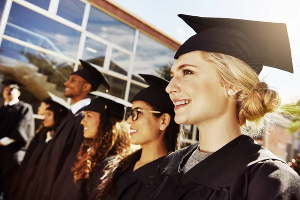 Proudest Day Lives Students Standing Graduation Day University — Stock Photo, Image