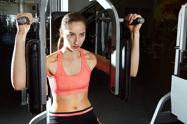 Train Insane Remain Same Young Woman Using Exercise Machine Gym — Stock Photo, Image