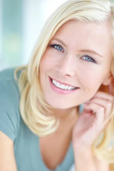 stock image Giving you her best smile. Cropped portrait of a beautiful blonde woman smiling