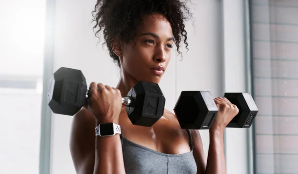 Nothing Gets Results Discipline Young Woman Working Out Dumbbells Gym — Stock Photo, Image