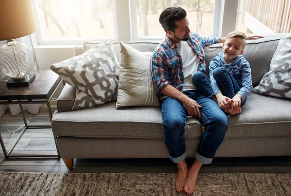 Ligar Todas Oportunidades Que Têm Pai Seu Filho Ligando Juntos — Fotografia de Stock