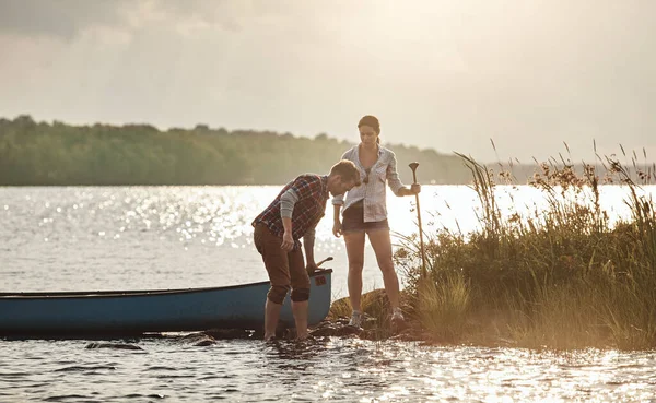 All Great Days Involve Bit Kayaking Young Couple Going Canoe — Stock Photo, Image