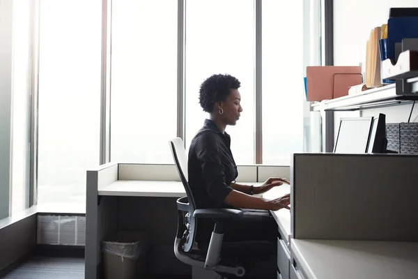 stock image Accessing the needed information online. a businesswoman working on her computer at her desk