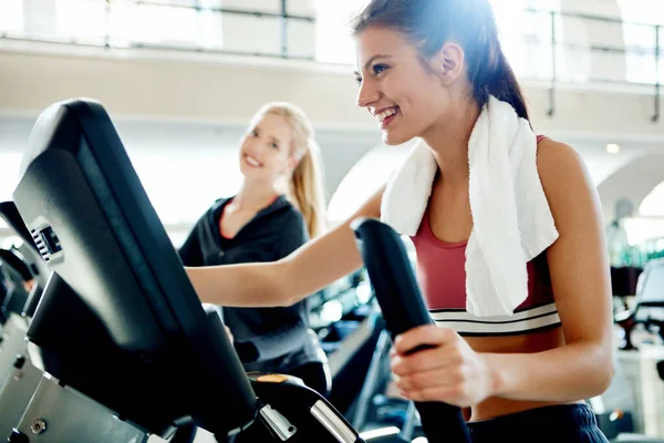 Faster Attractive Young Women Working Out Treadmills Gym — Stock Photo, Image