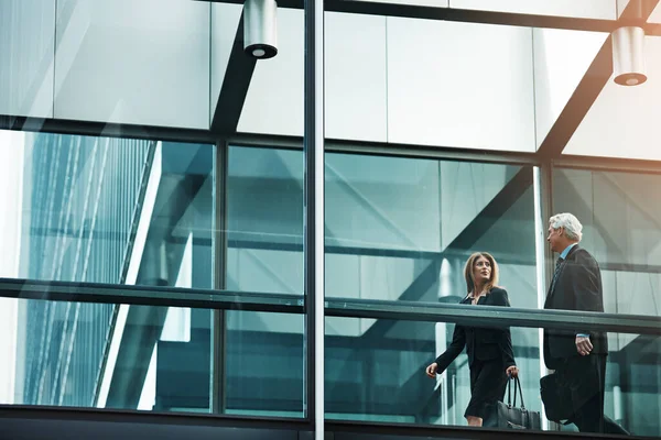 Next Big Thing Business Businessman Businesswoman Walking Talking Modern Glass — Stock Photo, Image