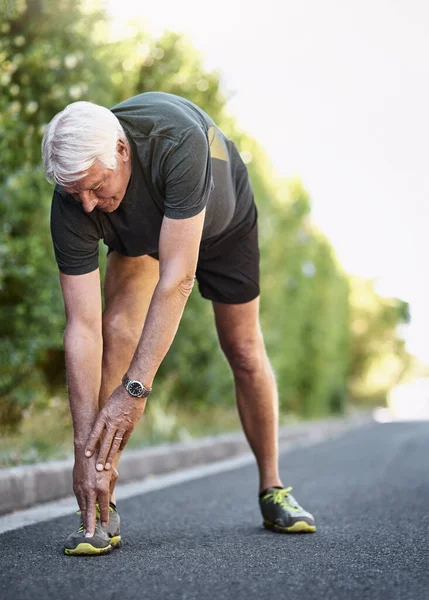 Getting Good Warmup Vital Great Workout Senior Man Warming Run — Stock Photo, Image