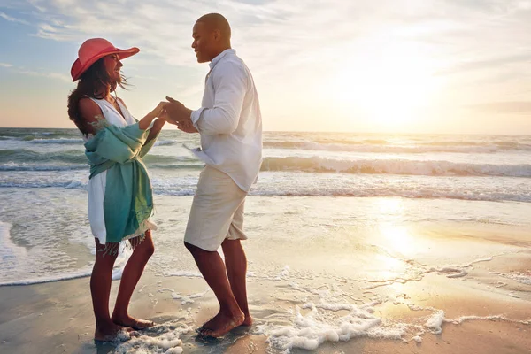 What True Love Made Romantic Couple Dancing Beach Sunset — Stock Photo, Image