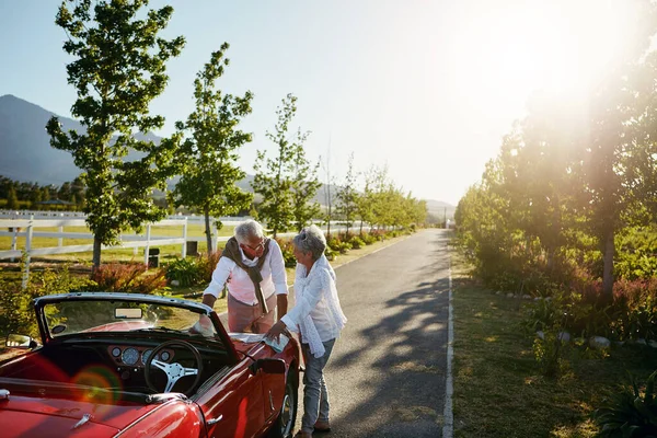 stock image Forget the map and go wherever. a senior couple going on a road trip