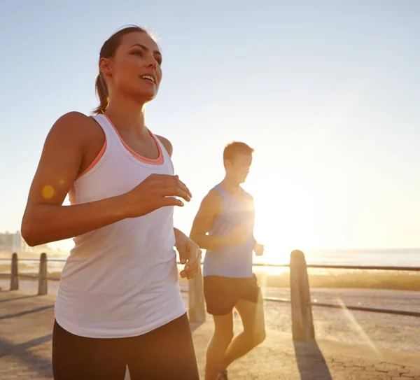 Workout Together Grow Together Two People Jogging Promenade — Stock Photo, Image
