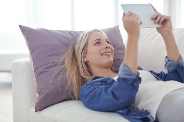 Home Comforts Attractive Young Woman Relaxing Home — Stock Photo, Image