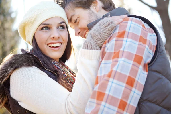 She Becomes Radiant Theyre Together Loving Young Couple Embracing — Stock Photo, Image