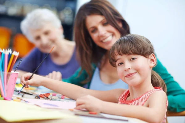 Creativity Intelligence Having Fun Little Girl Being Artistic Her Mother — Stock Photo, Image