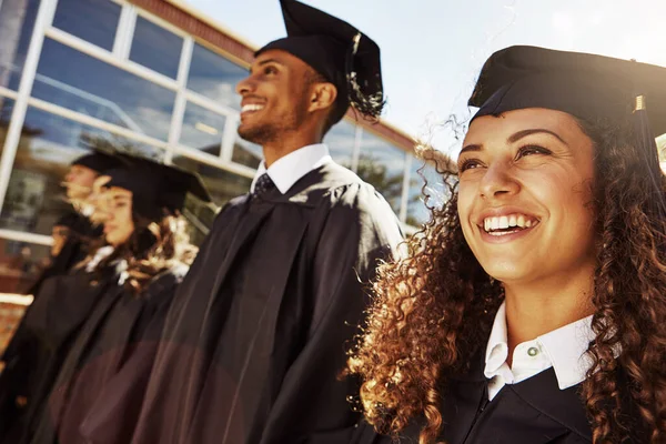 Theyve Worked Hard Get Here Today Group Smiling University Students — Stock Photo, Image