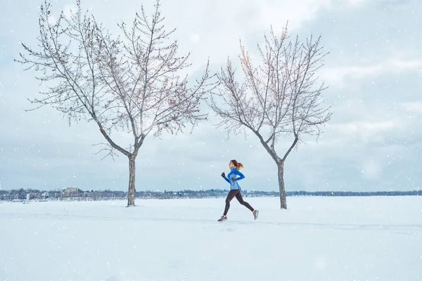 Çok Soğuk Olması Çalışmamak Için Bir Bahane Değil Karda Koşarken — Stok fotoğraf