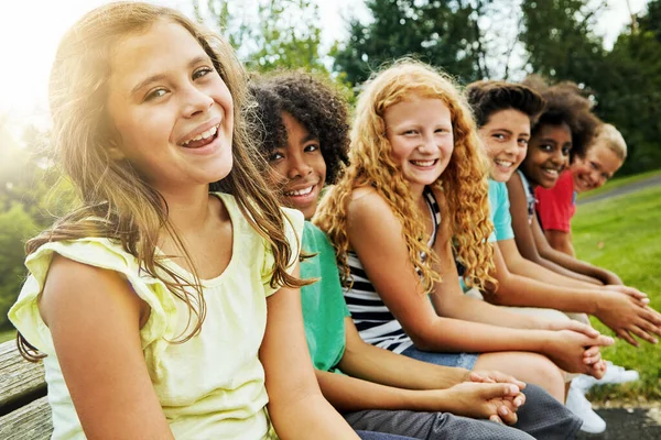 Sure Youve Heard Were Coolest Kids Portrait Group Diverse Happy — Stock Photo, Image