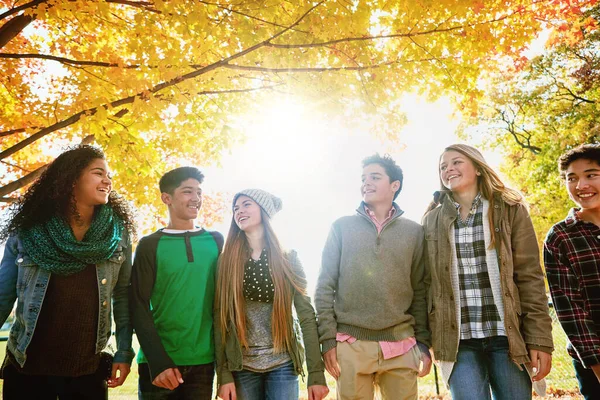 Bästa Människorna Att Umgås Med Grupp Unga Vänner Njuter Dag — Stockfoto